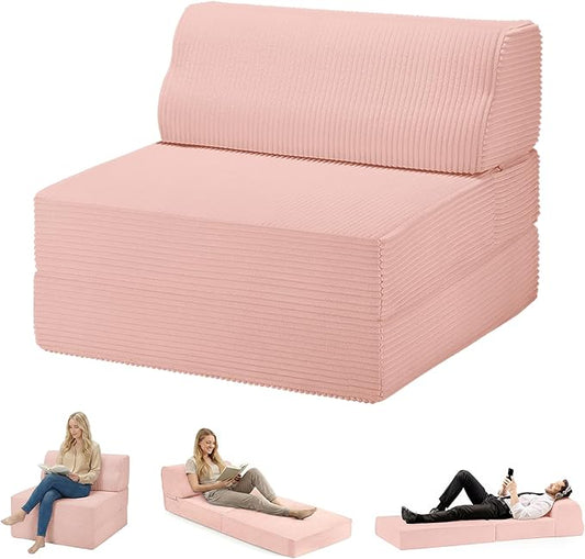 Folding Sofa Bed with Pillow Memory Foam Fold Out Chair Bed Convertible Sleeper Chair with Washable Cover Futon Floor Couch for Living Room/Dorm/Guest Use/Home Office/ApartmentPink