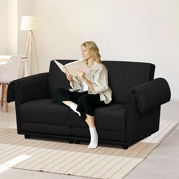 FHFO 65 Loveseat Sleeper Couch for Small Spaces 3 in 1 Pull Out Sofa Bed Convertible Sleeper Sofa Comfy Sofabed for Living Room Bedroom Apartment (Black)