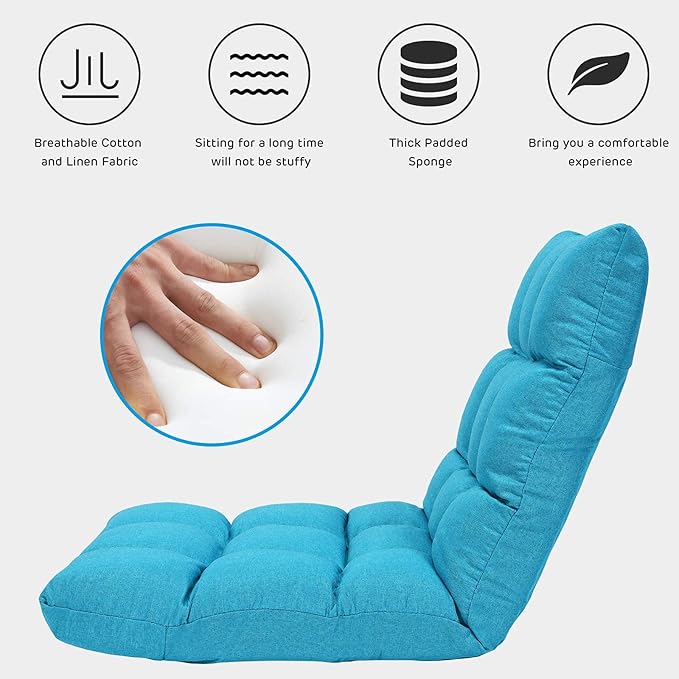 Giantex Adjustable Floor Gaming Sofa Chair 14-Position Cushioned Folding Lazy Recliner High Resilience Sponge Breathable Cotton &amp Linen Fabric Sleeper Bed Couch Recliner with Removable Cover