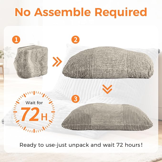 3 in 1 Giant Bean Bag Chair Convertible Bean Bag Bed for Adults and Kids Oversized Comfy Memory Foam Floor Sofa with Machine Washable Cover for Living Room Bedroom &amp Dorm(Taupe)