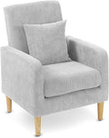 Upholstered Sofa Chair with Pillow Fabric Accent Armchair with Wooden Legs Comfy Lounge Chair for Living Room Bedroom or Office Supports up to 300 lbs (Gray)