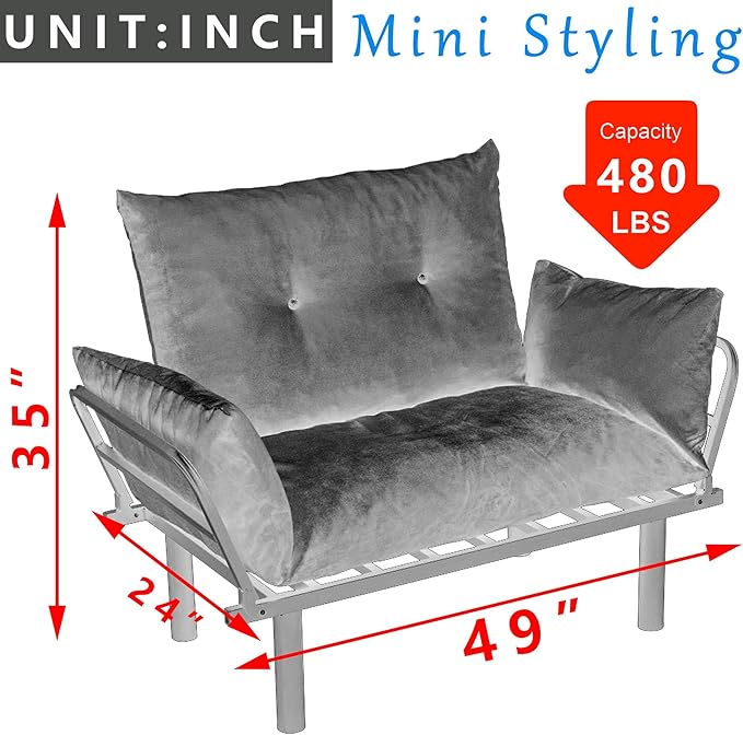 49 Mini Couch with Mattress Included Small Loveseat Sofa Chair for Small Space Oversized Accent Chair and a Half Metal Frame (Cream)