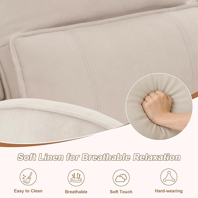 iPormis Power Recliner Chair for Adults Comfy Linen Fabric Swivel Rocking Recliner with Power Headrest/Lumbar Support/Charging Ports Electric Recliner Single Sofa Chairfor Living Room/Bedroom White