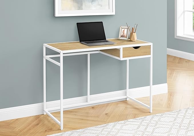 Computer Desk Home Office Laptop Storage Drawer 42 l Work Natural Laminate White Metal Contemporary Modern