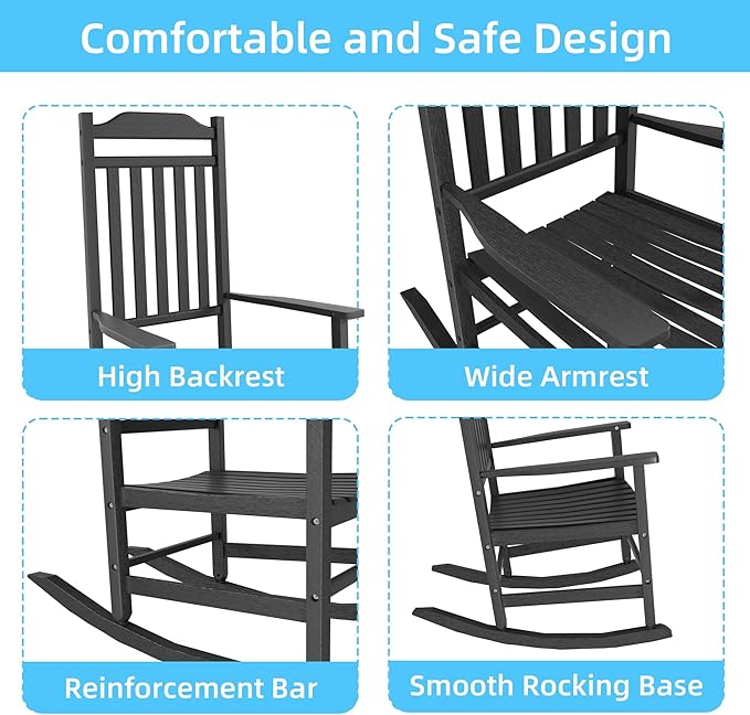 EasyUp Patio Rocking Chair OutdoorSet of 4Weather Resistant Poly Resin Oversized Porch RockerHigh Back Smooth DesignIndoor Outdoor Use