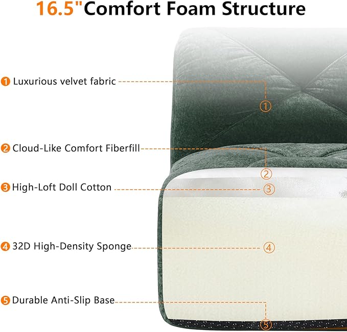 2 Piece Couch Sets for Living Room Soft Velvet Couch and Loveseat Sets with Tufted Design Modern Boneless Sofa with Deep Seat 32D High Density Sponge Bottom No Assembly Required Green