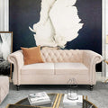AVZEAR Chesterfield Loveseat Modern Velvet Sofa Tufted Couch 2 Seater with Scroll Arms and Nailhead for Living Room Bedroom Office Apartment Beige