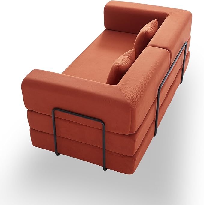 KEIKI Convertible Corduroy Sleeper Sofa Bed with Supportive Metal Frame Modern Floor Lounge Couch for Relaxing Reading Napping