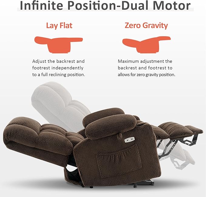 MCombo Dual Motor Large Power Lift Recliner Chair for Elderly Lay Flat Lift Chair with Heat and Massage Big Lift Recliner for Tall People Cup Holders Fabric 7896 (Large Mocha)