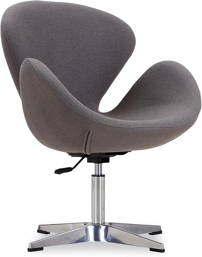 Manhattan Comfort Raspberry Adjustable Swivel Accent Chair with 360° Turn Polished Chrome Base Modern Retro Design Versatile Seat Ideal for Any Room Set of 1 Grey