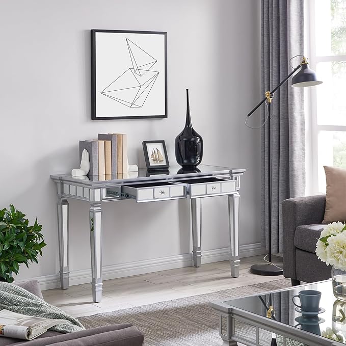 Mirrored Writing Desk with Drawers - Glam Home Office Desk - 47 Wide