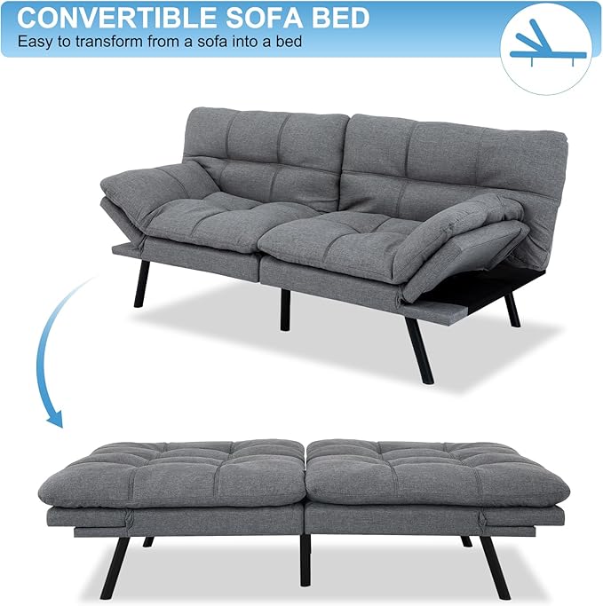 MUUEGM Futon Sofa Bed Couch Sofa Memory Foam Futon Sleeper Sofa Loveseat Convertible Couch Bed for Small Compact Spaces ApartmentLight Grey.