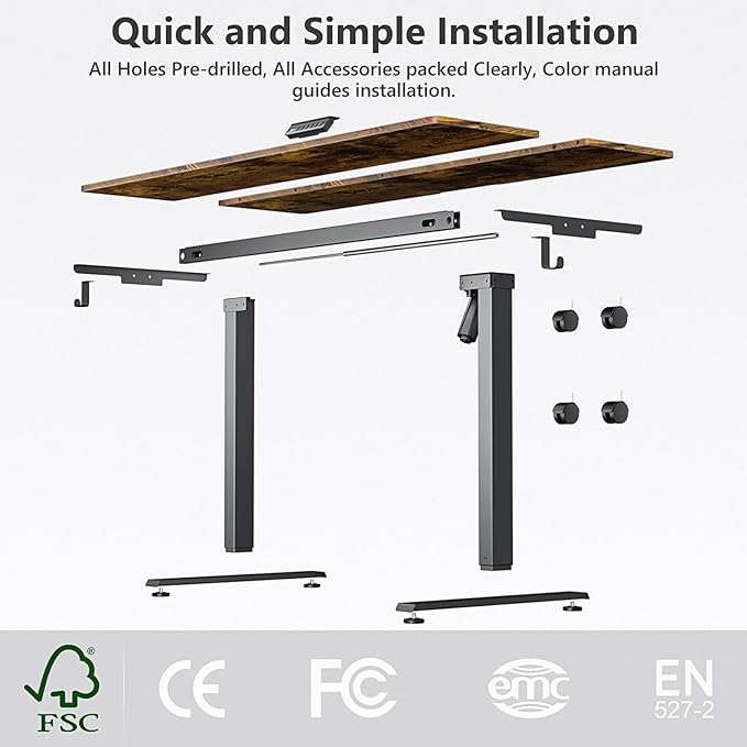 Singel Motor Standing Desk 55 inch Brown