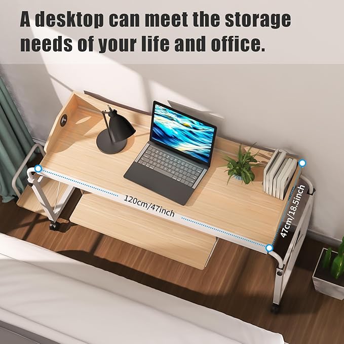 Mobile Stretchable DeskHeight&ampWidth Adjustable Laptop Desk with Wheels Storage Desk Home Office Computer Workstation Portable Rolling Table Laptop Cart for SittingWhite