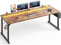 71 Inch Computer Desk with LED Lights Office Desk for Home Office Study Desk Writing Table with Storage Bag Headphone Hook Rustic Brown