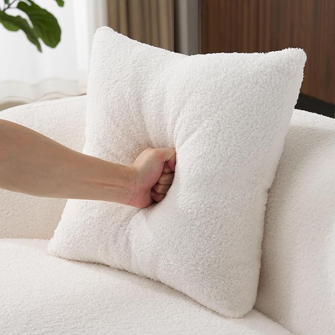 66.93 Curved Loveseat 2 Seater Foam Sofa Plush Teddy Round Couch Cloud Sofa Deep Seat Love Seat with 2 Pillows Modern Boneless Compression No Assembly Comfy Small Couches for Small Spaces (White)