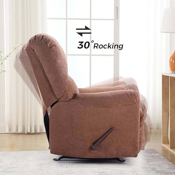 CANMOV Rocker Recliner Chair for Adults Set of 2Manual Recliner Chair with Overstuffed Backrest and Armrests Soft Fabric Manual Rocking Reclining Sofa for Living RoomBrown