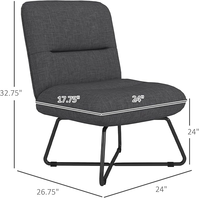 Armless Accent Chair Upholstered Slipper Chair for Living Room with Crossed Steel Legs Dark Gray