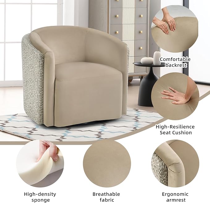 CANMOV Swivel Accent Chair Set of 2 360° Swivel Barrel Chair with Armrest Modern Round Armchair for Living Room Bedroom No Assembly Brown&ampWhite