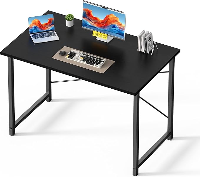 OLIXIS 44 Inch Computer Office Desk for Small Spaces Writing Gaming Work Desk Modern Study Table with Metal Frame Home Bedroom Black