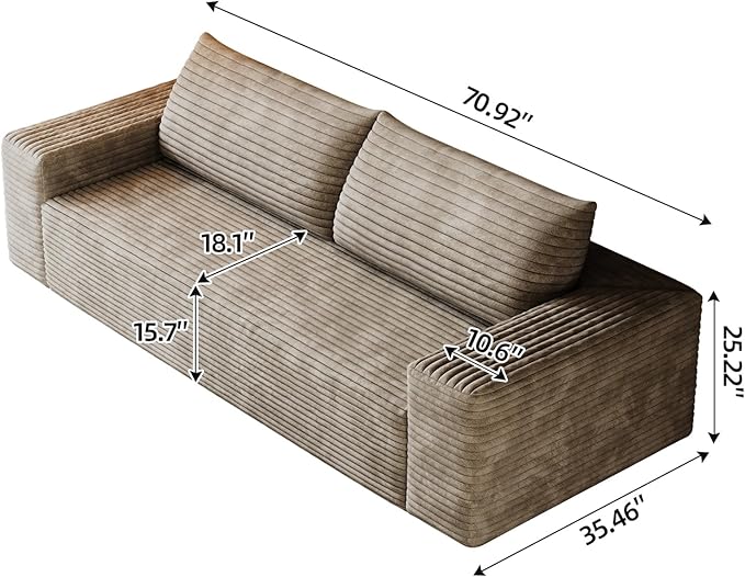 71 Loveseat Sofa in a BoxPlush Corduroy Fabric Deep Seat CouchNo Assembly RequiredSpace-Saving DesignComfy Seater Sofa for Living Room Apartment Bedroom &amp OfficeModernCamel