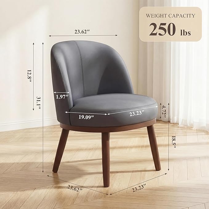 Accent Chair Set of 2 PU Leather Mid-Century Modern Chair for Small Space Comfy Upholstered Armless Chair for Living Room Bedroom Dark Gray