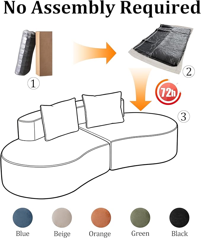 94.5'' Curved Modular Sectional Long Sofa Modern Cloud Boneless Deep Seat Couch in a Box Plush Chenille Compressed Upholstered Lounge Sofa for Living Room No Assembly Required Blue 2 Pillows