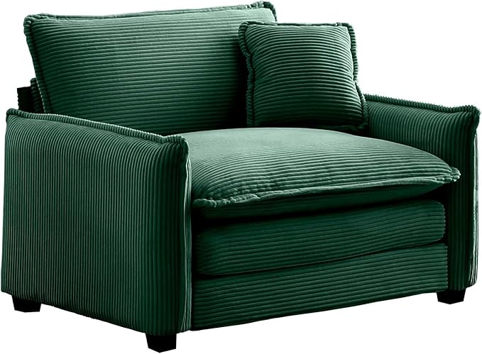 Oversized Deep Seat Single Sofa Chair 46 in Stylish Accent Couch Chair with One Throw Pillow Upholstered Corduroy Fabric Comfy Armchair for Living Room Bedroom Green