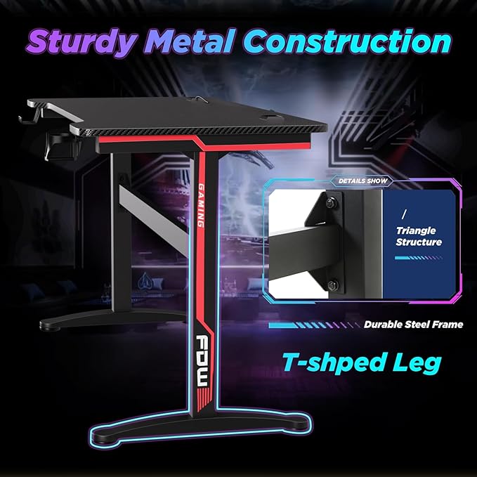 FDW 47 Inch Gaming Desk with Large Desktop Computer Desk Student PC Desk Extra Large Modern Ergonomic Racing Style Table Workstation for Adult TeensBlack