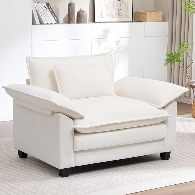 Modern Oversized Accent Chair44 Chenille Cloud Sofa Chair with Deep SeatUpholstered Armchair with Extra ThickComfy Accent Chair Reading Chairs for Living Room Bedroom Apartment White