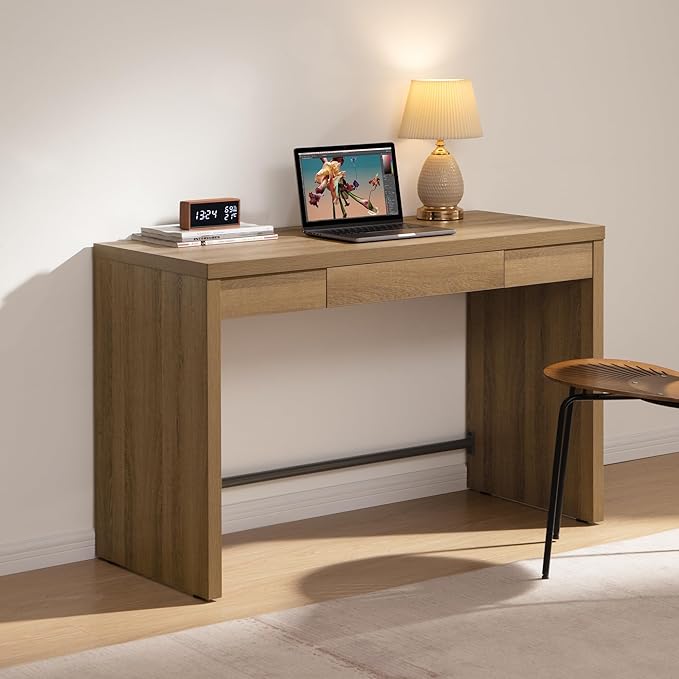SICOTAS Home Office Executive Desk - 47-Inch Computer Desk with Drawer Farmhouse Writing Study Desk with StorageBoho Makeup Vanity Table for Bedroom (Reclaimed Caramel Oak 2 Pieces)