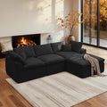 112 Cloud Sectional Couches for Living Room Modern Modular Sectional Sofa with Ottoman Boneless Cloud Couch with Comfy Deep Seats Fluffy Chenille L-Shape Sofa Couch for Living Room Black