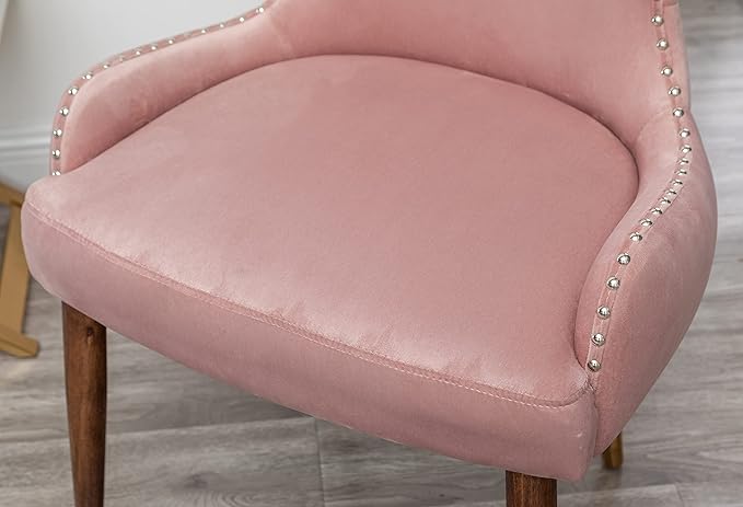 Pink Velvet Accent Chair with Nailhead Trim - Contemporary Style Chair for Living Room or Office