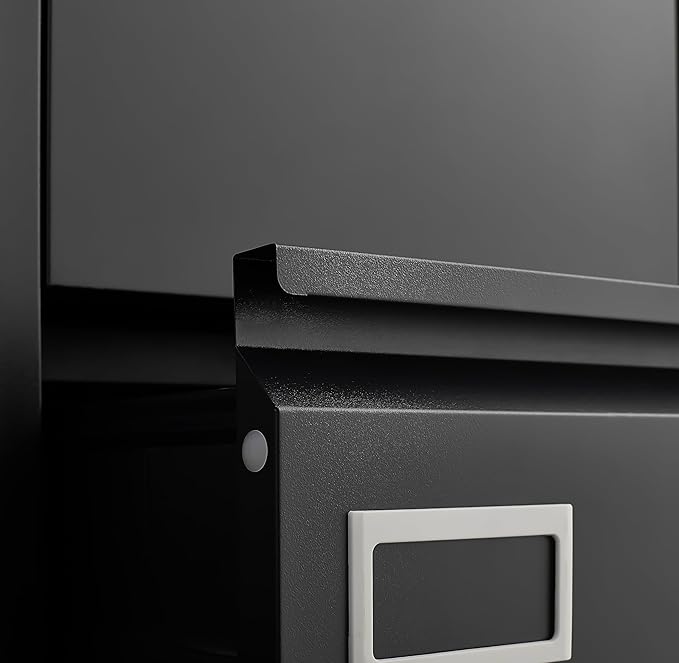 Black Metal 4-Drawer Vertical File Cabinet - Lockable Durable Full-Extension Drawers for Office Storage