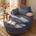 Yoglad 51” Swivel Barrel Chair with Storage Ottoman Corduroy Upholstered Accent Chair and A Half with Tray Table Oversized Chaise Lounge Round Sofa Chair for Living Room Bedroom(Grey)