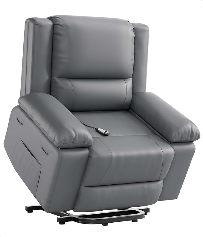 GarveeHome Power Lift Recliner Chair - Heat and Massage PU Leather Electric Lift Recliner for Elderly &amp Mobility Impaired Adjustable Back and Legs Heavy Duty Lift Chair for Seniors