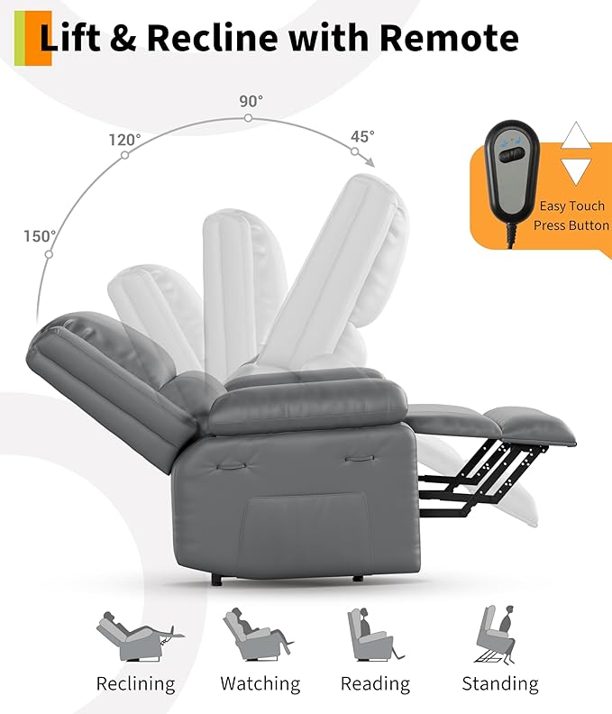 GarveeHome Power Lift Recliner Chair - Heat and Massage PU Leather Electric Lift Recliner for Elderly &amp Mobility Impaired Adjustable Back and Legs Heavy Duty Lift Chair for Seniors