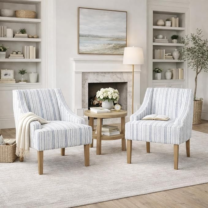 HomePop Swoop Arm Accent Chair Ivory Stripe