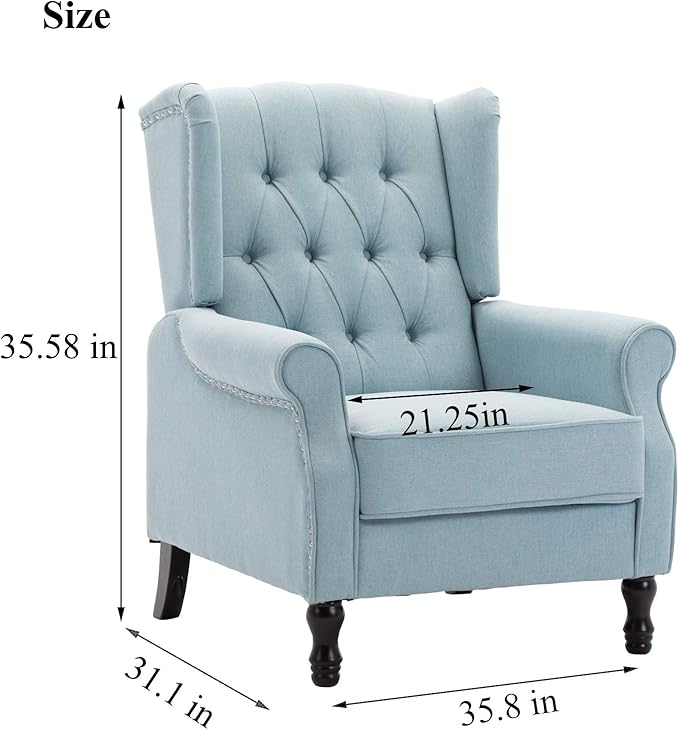 Artechworks Winged Fabric Modern Accent Chair Tufted Arm Club Chair Linen Single Sofa with Wooden Legs Comfy Upholstered for Reading Living Room Bedroom OfficeLight Blue