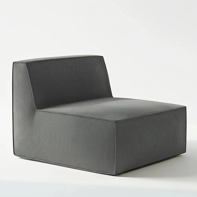 Amada Memory Foam Modular Sofa 30.7 Convertible Single Seater with Back Support - Plush Corduroy Lounge Chair for Bedroom Living Room | Sectional Middle Piece（1-Seater Back ChairGrey）