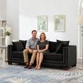 84.5 Wide 3-Seater Velvet Sofa with Storage Mid Century Modern Chesterfield Couch Upholstered Love Seat with Deep Seat &amp Retro Trim Black Velvet Couch for Living Room Office Apartment (Black)