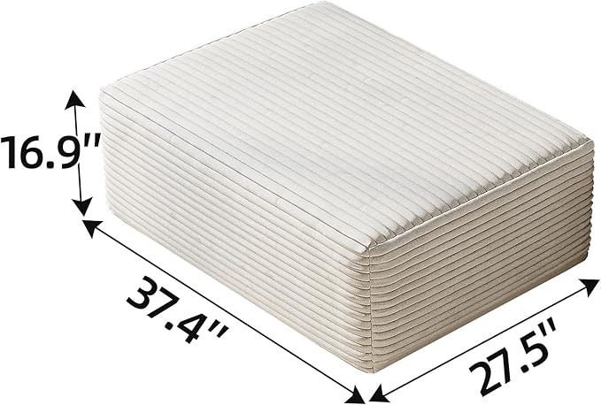 37.4 Plush Corduroy Ottoman Upholstered Cloud Ottoman for Boneless Couch in a Box Modular Sectional Couches for Living Room Compressed Memory Foam No Assembly Require White