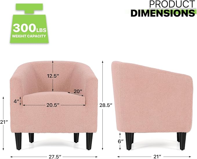 Magshion Barrel Chair Modern Sherpa Armchair Boucle Fabric Accent Chair with Cozy Soft Padded Single Sofa Chair for Living Room Bedroom Office Waiting Room 300lbs Capacity Pink