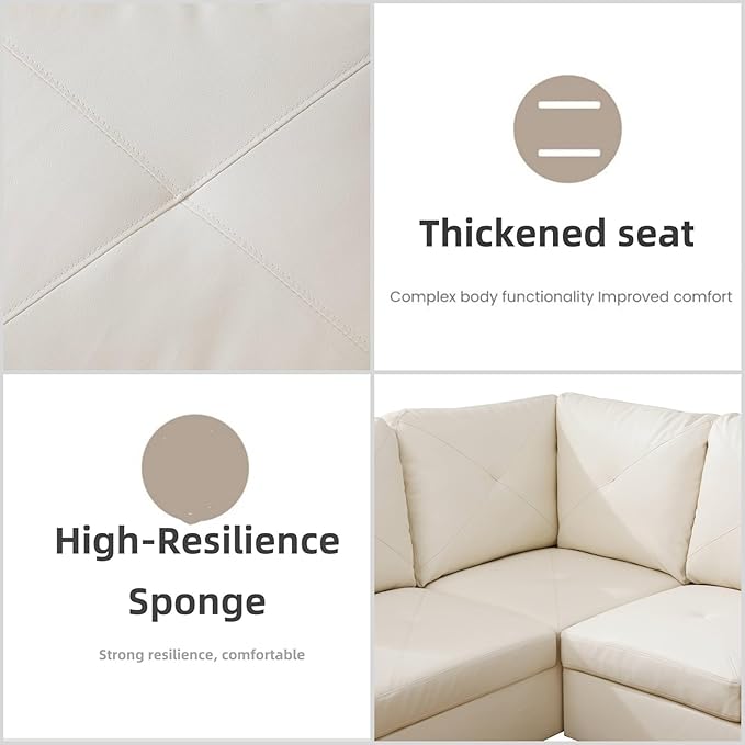 FONTOI L Shaped Sectional Couch Sofa Modern Couches for Living Room Comfy 4 Seat Modular Sectional Sofa with Ottoman Storage for Bedroom Apartment White