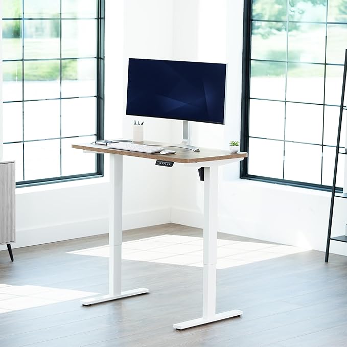 VIVO Electric 43 x 24 in Standing Desk Memory Height Adjustment 1B Series Holds 220 lbs One-Piece Reclaimed Wood Top White Frame DESK-KIT-1W4P