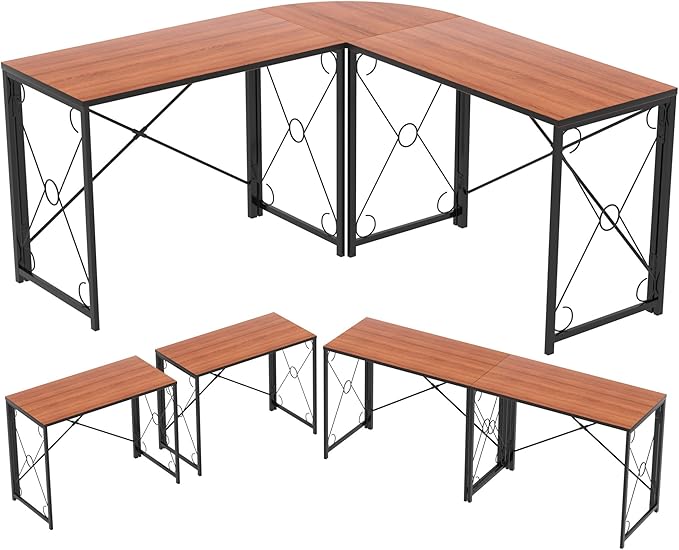 VECELO 39.4 Folding Computer Desk Simple Laptop Table Home Office Workstation for Reading Writing No Assembly Needed Small Space Rustic Brown（2pack）