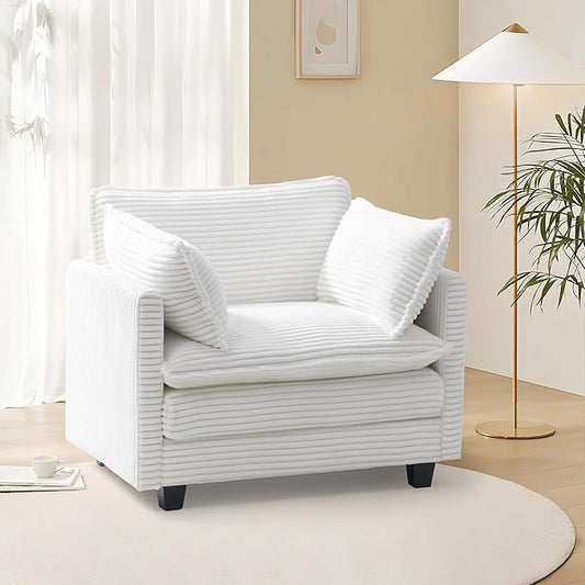 Polar Aurora Oversized Modular Sectional Sofa Chair Deep Seat Armchair Upholstered Couch 2 Armrest Pillows Single Sofa Modern Corduroy Sofa for Living Room Bedroom Apartment Office