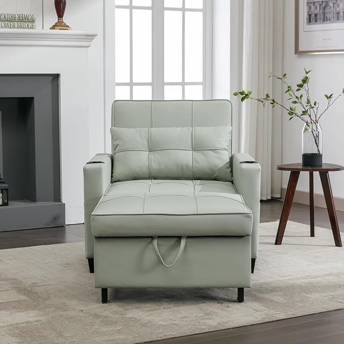 Modern Convertible Sleeper Sofa Bed 3-in-1 Adjustable Futon Couch with Storage &amp Removable Armrests for Apartment Studio Office Small Spaces (Green)