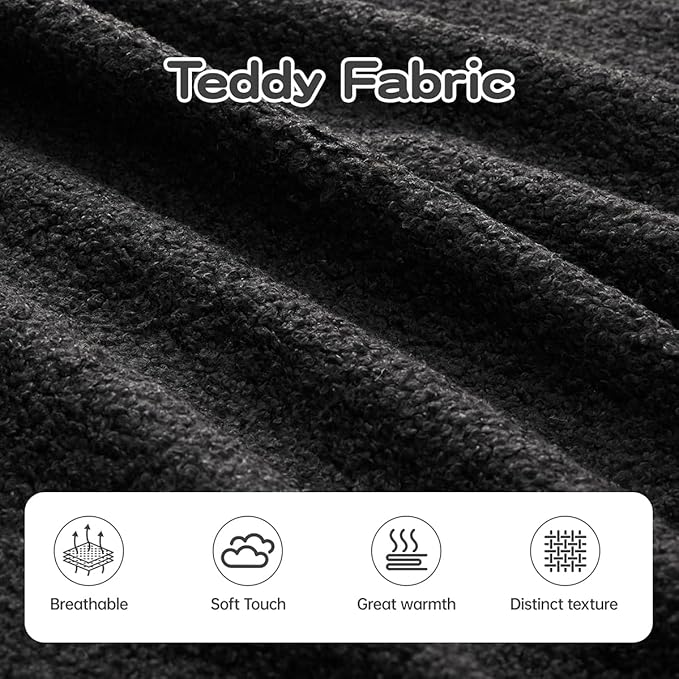 Boneless Sectional Couch with Memory Foam &amp Deep Seat Modular Sectional Sofa with Teddy Fabric for Living Room Cloud Couch with Facing Chaise No Assembly Required (Black2 L-Shaped Chaise)