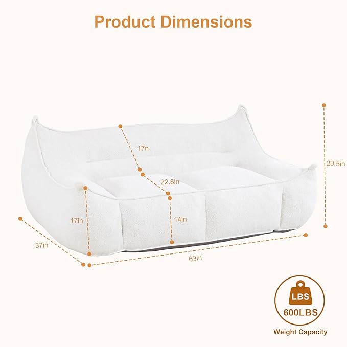 Ergonomic Bean Bag Chair - Premium Faux Fur Sofa with High-Density Foam Core Multi-Scene Comfort Seating for Living Room/Bedroom/Apartment Beige/White (2 Seat)